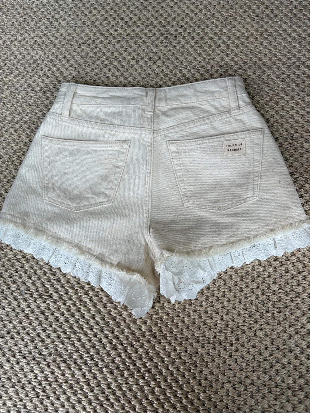 Loeffler Randall Cream Lace-Trim High-Rise Denim Shorts Kay Denim Shorts 00